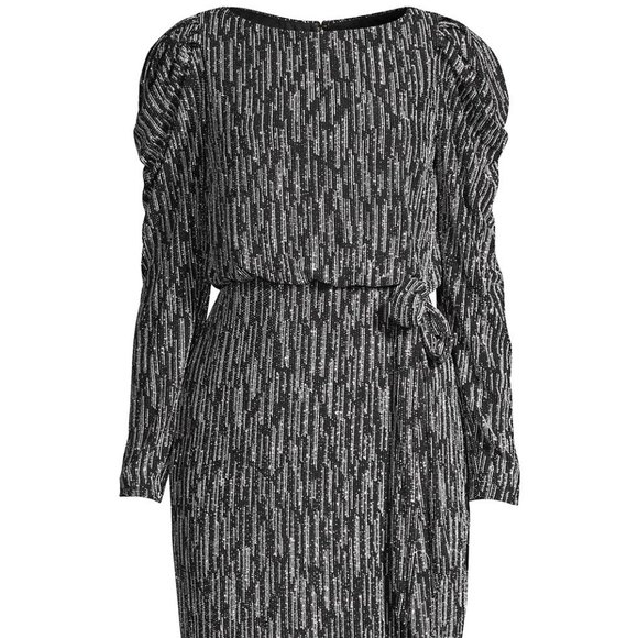 NWT Aidan Mattox Metallic Knit Puff Long Sleeve Sparkly Formal Dress - Size 12 - Picture 6 of 16